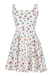 Cotton/Spandex Bateau Neck Tropical Print Vintage  Dress