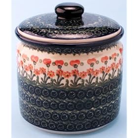 Polish Pottery Cookie Jar 6 3 4 H x 6 1 4 Diameter by Ceramika Artystyczna