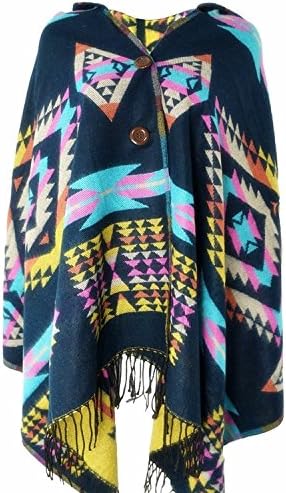 Yesiyan Women's Boho Aztec Tribal Cardigan Wrap Hooded Scarf Shawl Cape
