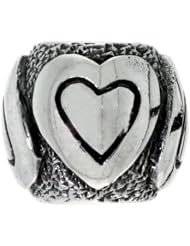 Sterling Silver Heart Barrel Bead Charm for most Charm Bracelets