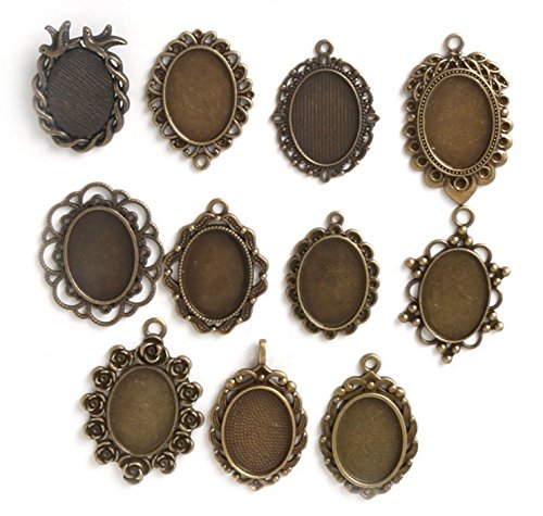 10 Pc Antiqued Blank Frame Setting for 18x25mm Flower Cabochon Resin Cameo or Glass Tray - DIY Crafts, Jewelry Making Pendant