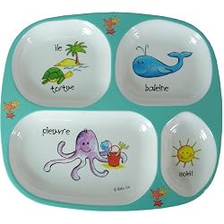 Divided Tray Baby Cie La Mer: Ocean or Seaside Melamine Colorful DinnerWare with Wording