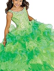 Girls Sequined Lace-Up  Organza Floor Length   Ball Gown Flower-Girl Dress/Pageant Dress  With Ruffles