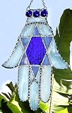 Blue Stained Glass Jewish Hamsa Sun Catcher - Judaica