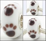 Solid Sterling Silver Puppy(3 Beads) Dog Paw Print Murano Style Handmade Lampwork Glass Bead Charm