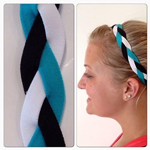 Fabulicious Teal Black White Braided Headband© - NON SLIP Sports Hair Bands