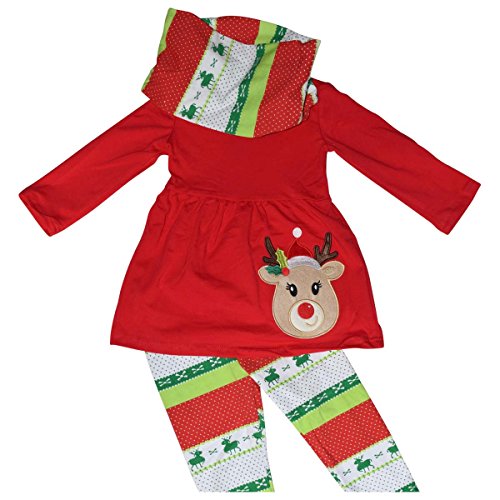 Unique Baby Girls 3 Piece Christmas Red Rudolph Legging Set Red