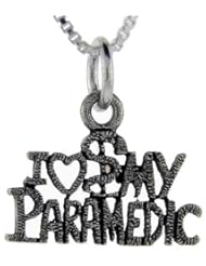 Sterling Silver I Love My Paramedic Talking Pendant, 1 inch wide