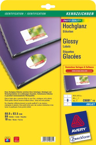 Avery Zweckform, C6081-10, 10 Blatt, Hochglanz-Etiketten als Produktaufkleber, 88, 9 x 63, Preisvergleich
