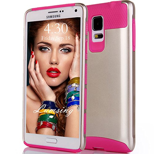 Note 4 Case, Lumsing™ Fashion Hard Soft Heavy Duty Shockproof Protective Case Hybrid Armor Protection Defender Case High Impact Case for Samsung Galaxy Note 4 (Rose/Gold)