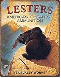 Lester's Ammunition Hunting Ammo Distressed Retro Vintage Tin Sign