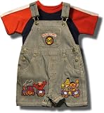 Sesame Street - ELMO, BERT & ERNIE Ride the Train 2 piece shortall set for babies