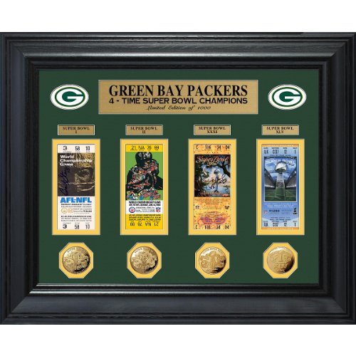 Highland Mint Green Bay Packers 4X Super Bowl Champions Ticket & Coin Set
