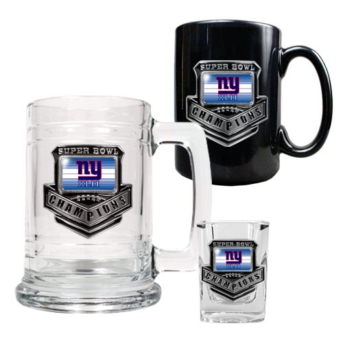 Buy NEW YORK GIANTS SUPER BOWL XLII CHAMPIONS 3pc SET (COFFEE MUG, TANKARD & SHOT GLASS) by Great American Products