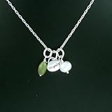 'Inspire' Word Pendant with Pearl and Olive Jade Gemstone Dangles on 18' Sterling Silver Chain