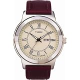 Timex Men's Leather Dress Sport Watch, 2E581, Indiglo, QUICK-DATE, Luminescent Hands, 50 Meter, 10 Year Battery