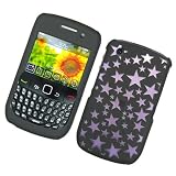 BLACK WITH LASER CUT STAR RUBBERIZED SNAP ON HARD SKIN SHELL PROTECTOR COVER CASE FOR BLACKBERRY CURVE 8520 8530 + BELT CLIP + IN RETAIL PACKAGE