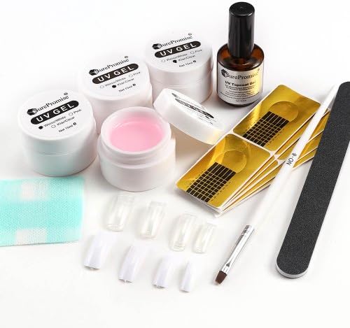 9in1 UV Gel Nail Kit Pink White Clear Builder Gel Brush File French False Tips Topcoat Gel Tool