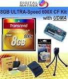 Transcend 8GB 600X CF Card Starter Kit. Kit Includes Transcends 8GB ULTRA High-Speed 600X CF card with UDMA and LIFETIME WARRANTY, Tabletop bendable Wire Tripod, Multi-Card USB Reader/Writer, LCD Protection Film Kit, Lens cleaning Kit and Memory Card wallet.