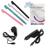 GTMax Car Charger + Home Wall Charger + LCD Screen Protector + 4X Stylus Pen (White / Black / Pink/ Blue ) for Nintendo DS Lite