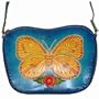 Butterfly and Sunflower Pattern, Real Leather Shoulder Bag, Beautiful Blue, 100% Handmade