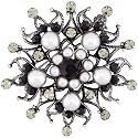Dark Silver Tone Beaded Studded Star Pin Brooch