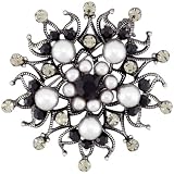 Dark Silver Tone Beaded Studded Star Pin Brooch