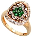 14k Gold Diamond Flower Ring, w/ 0.41 Carat Brilliant Cut Diamonds & 0.27 Carat Brilliant Cut Emerald Stones, 11/16" (17mm) wide