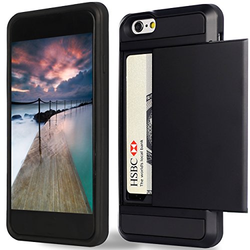 iPhone 6 plus Case,[5.5inch]by Ailun,Protective Shell-Smooth Card Slider Wallet&Flexible Shockproof Rubber Bumper&Anti-scratch PC Back Cover,Siania Retail Package[Black]