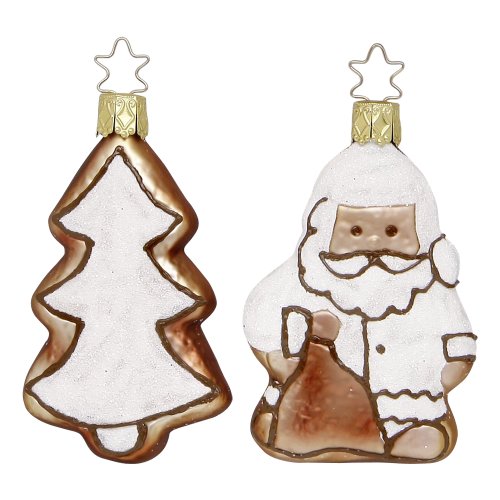 Inge-glas 68331 Lebkuchen-Set bestehend aus Weihnachtsbaum und Nikolaus, 10 cm, Glasornamente, mundgeblasen und handbemalt