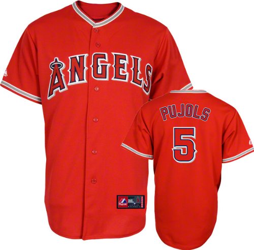 MLB Men's Los Angeles Angels Albert Pujols Alternate Short Sleeve 6 Button Synthetic Replica Baseball Jersey (Scarlet, X-Large)