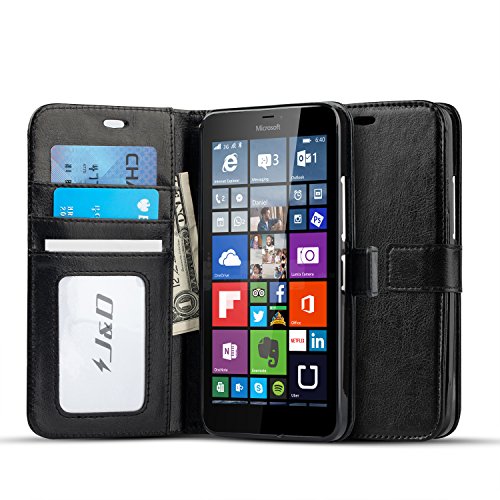 Lumia 640 XL Case, J&D [Stand View] Microsoft Lumia 640 XL Wallet Case [Slim Fit] [Stand Feature] Premium Protective Case Wallet Leather Case for Lumia 640 XL (Black)