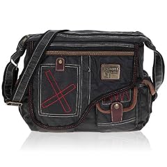 ELEPHANT Schultertasche SYLT Handtasche Messenger gewachstes Nylon // SCHWARZ