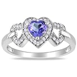 10K White Gold, Diamond and Tanzanite Heart Shaped Ring, (.12 cttw, GH Color, I2-I3 Clarity)