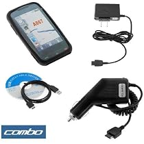 Black Rubber Silicone Skin Cover Case + Rapid Car Charger + Home Travel Charger + USB Data Cable for AT&T Samsung Eternity SGH-A867 Cell Phone