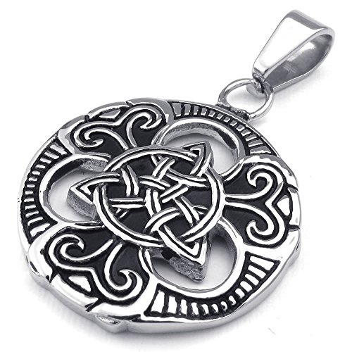 KONOV Mens Womens Celtic Knot Stainless Steel Pendant Necklace, Black Silver, 24 inch Chain