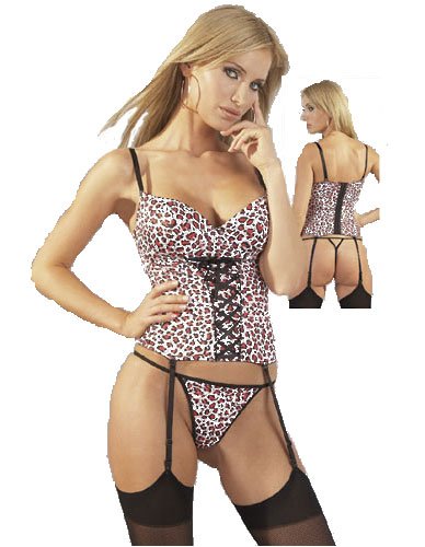 Dessous Set Leo - schwarz rot weiß - Versch. Größen