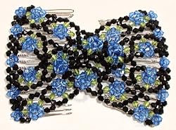 EZ Magic Comb Stretchy Beaded Hair Comb In Blue Flower Beads