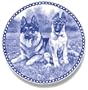 German Shepherd & Puppy: Danish Blue Porcelain Plate