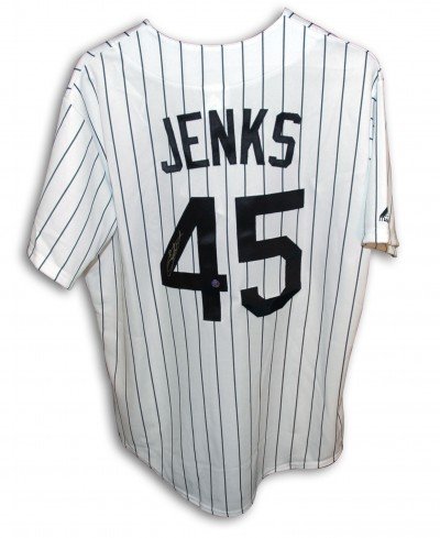 Bobby Jenks Autographed/Hand Signed Chicago White Sox White Majestic Baseball Jersey