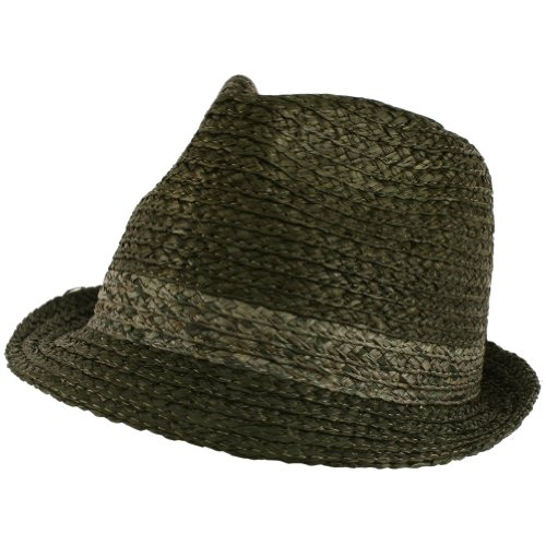 Summer Raffia Straw Stingy Fedora Trilby Hat Black M/L