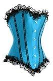 Turquoise satin corset with black lace trim (A3054)