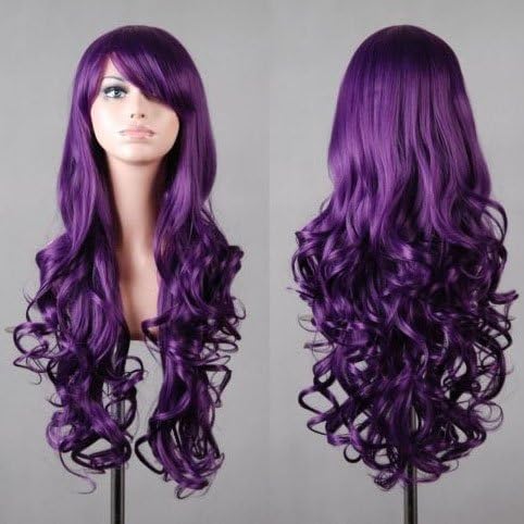 Fashion Sexy Curly Woman Cosplay Wig Long Hair Heat Resistant Spiral Costume Wigs Fancy Dress Ladies Full Wig Party (80cm, purple)