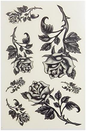 Black Tattoos Fashion Henna Jewelry Body Art Tattoos Fashion Henna Jewelry Body Art Tattoos Bracelet Patterns FashionTemporary Tattoo Sticker Waterproof Removable Pack Of 4(Rose)