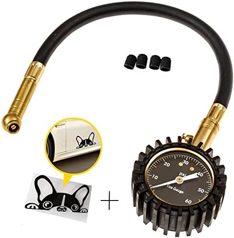 Professional Tire Pressure Gauge 60 PSI, Heavy Duty Car &amp; Motorcycle (Bonus 4 Free Valve Caps)