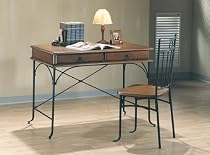 Traditional Style Pine Wood and Metal Desk Chair Set