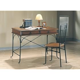 Traditional Style Pine Wood And Metal Desk Chair Set