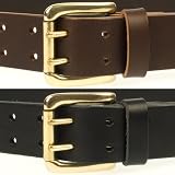 Double Prong Mens Quality Leather Belt - 1.5 Wide - Solid Brass Buckle - Made In UK