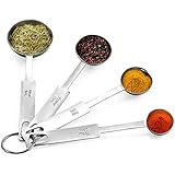 Measuring Spoons, X-Chef Kitchen Measuring Teaspoons Stainless Steel for Cooking & Baking - Set of 4 Includes (2.5ml, 5ml, 7.5ml, 15ml) - Engraved in Metric/US Measurements