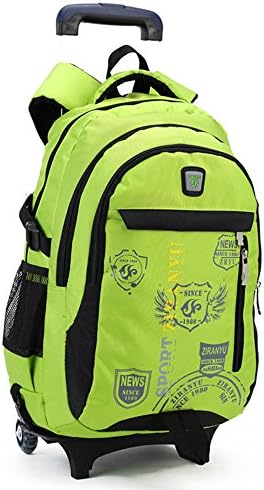 Firstkid Wheeled Trolley Hand Backpack Cute Lovely Boys Girls Waterproof Nylon Schoolbags, Pupils Luggage Bags, Kids Travelling Boot, Primary Hiking Suitcase, Shoulder Bags Knapsack for Students Green